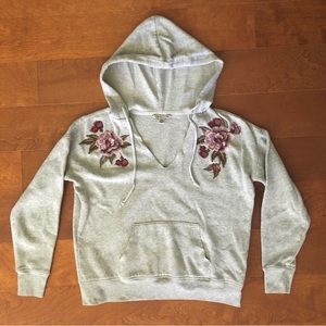Floral V Neck Grey Hoodie